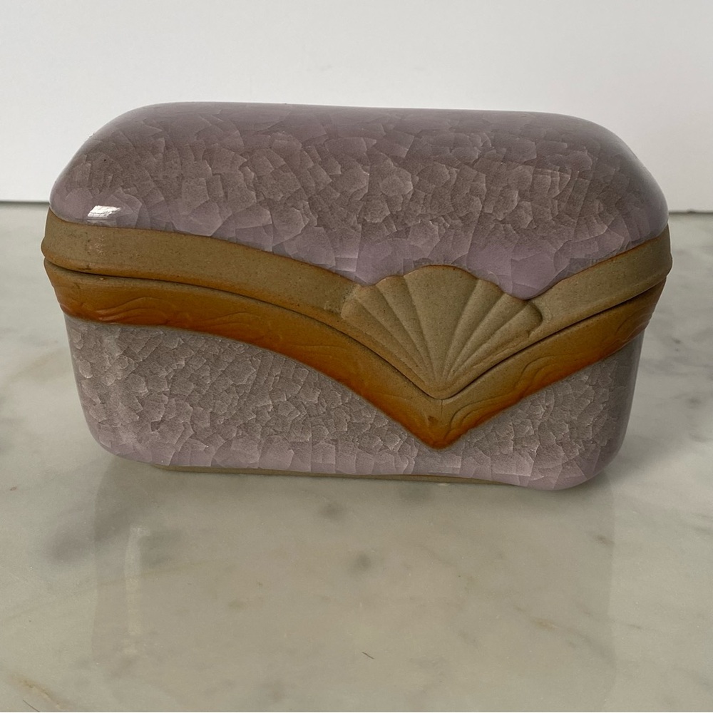 Vintage Style Purple Crackle with Shell Design Trinket Box